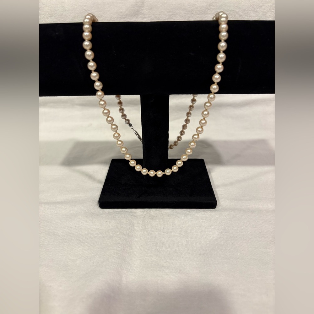 Cultured Pearl Necklace Vintage Sterling Clasp Mid Century Creamy Color 23” Long